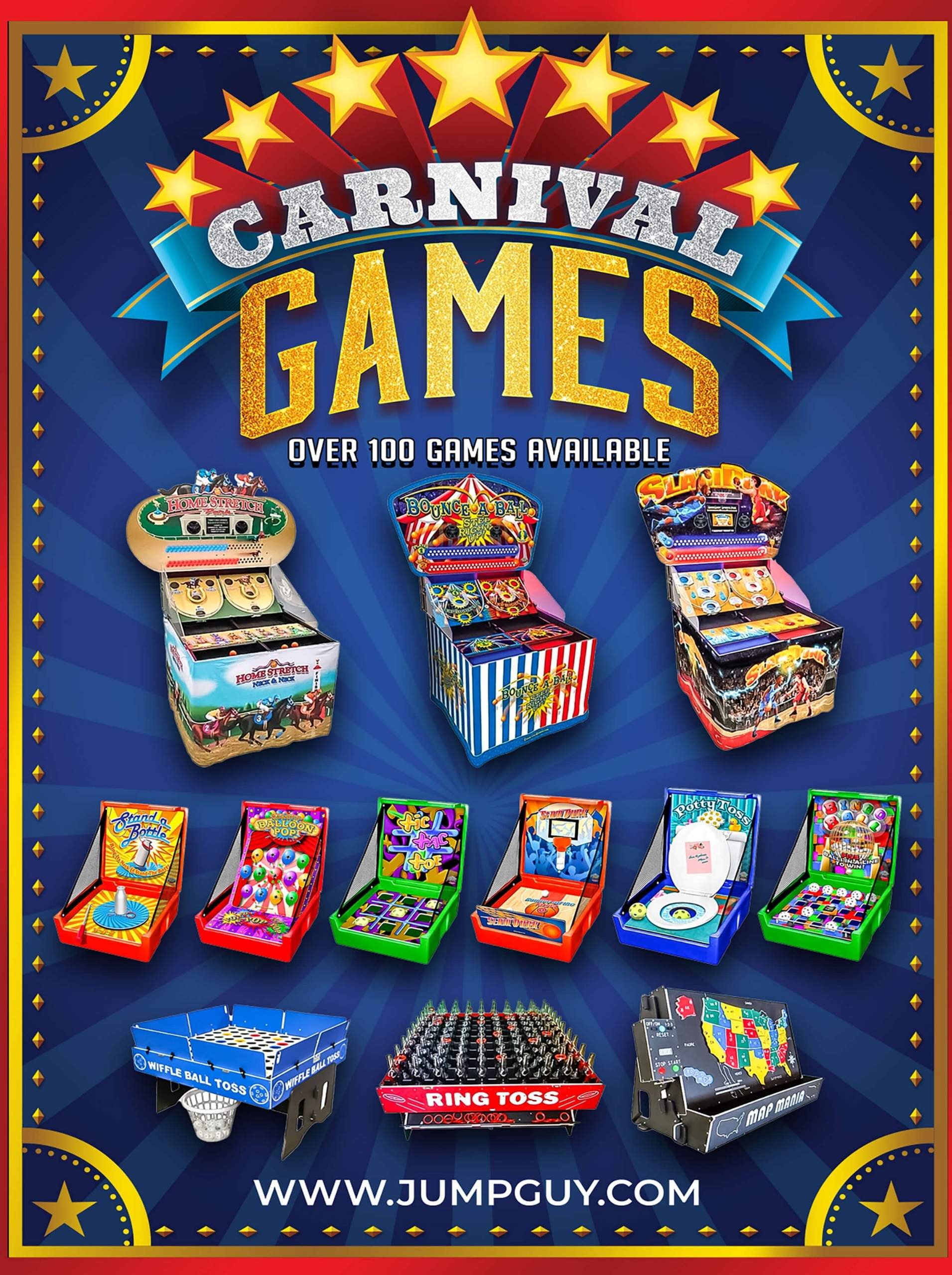 Carnival game rentals collage showing over 100 games available for Glencoe IL events and North Shore parties