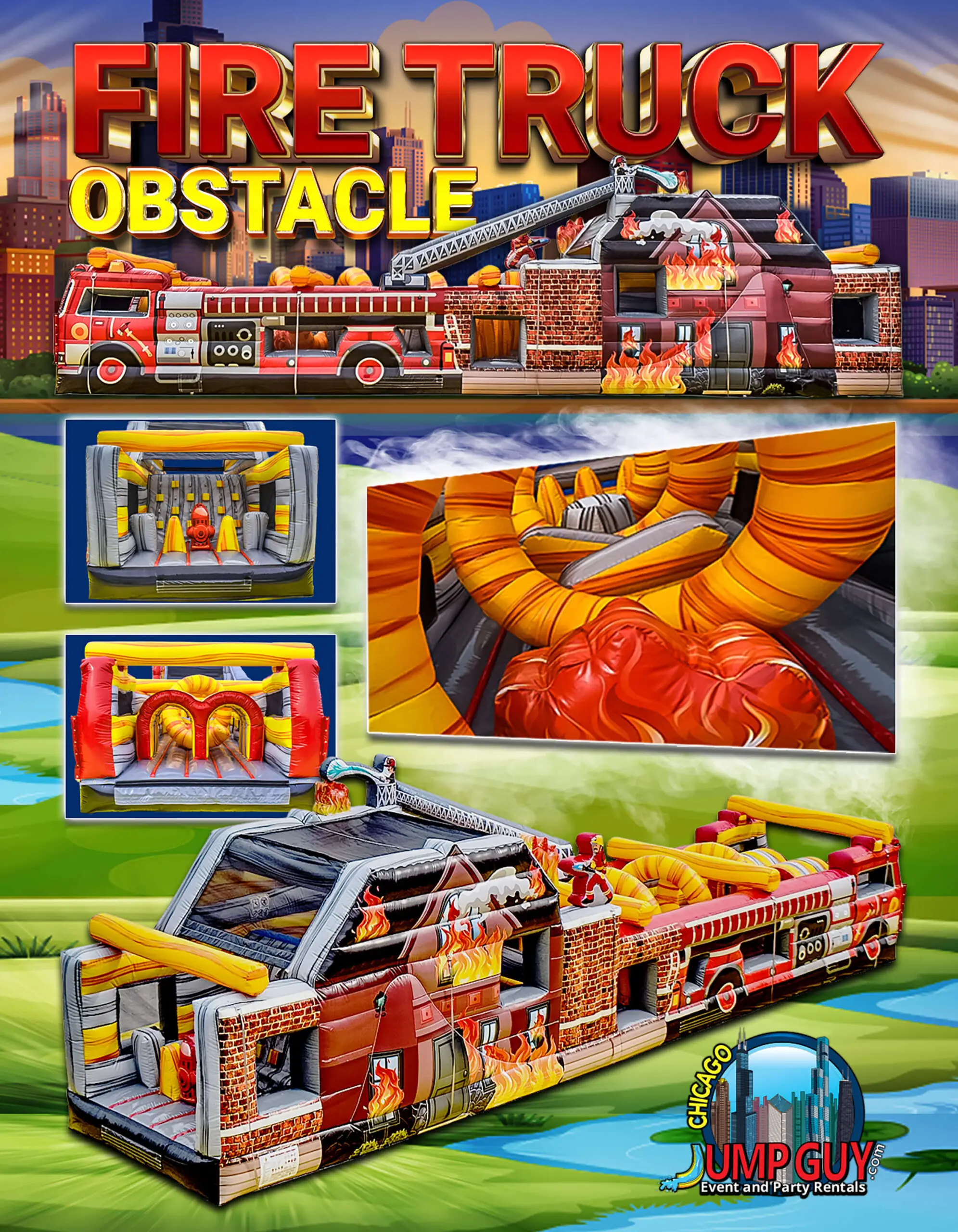 Fire Truck themed inflatable obstacle course rental for Glencoe IL and North Shore community events