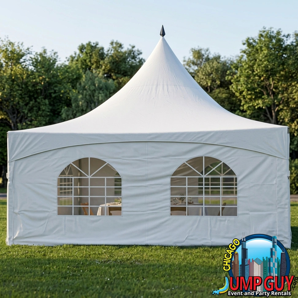 Side walls high peak frame tent rental for birthday parties in Glencoe IL