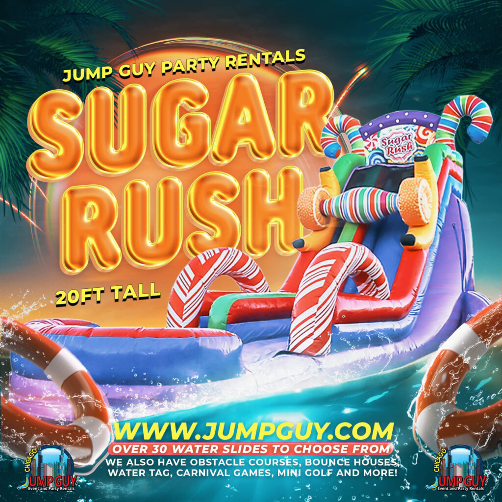 Sugar Rush 20ft inflatable water slide rental for birthday parties in Glencoe IL