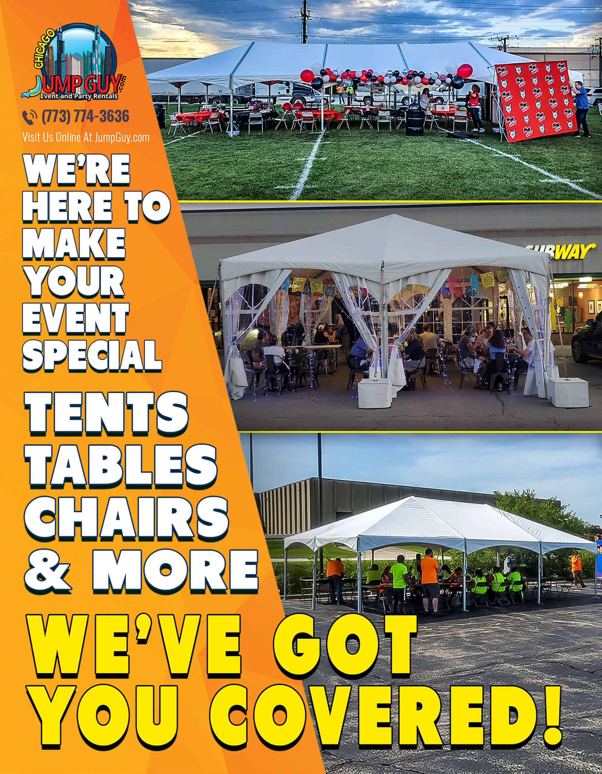 Tent rentals hero banner for Glencoe IL showing frame tents tables chairs and event equipment for 60022 lakefront and estate events